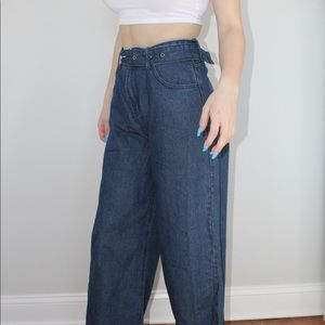 Dark Wash Belted Wide Leg Jeans